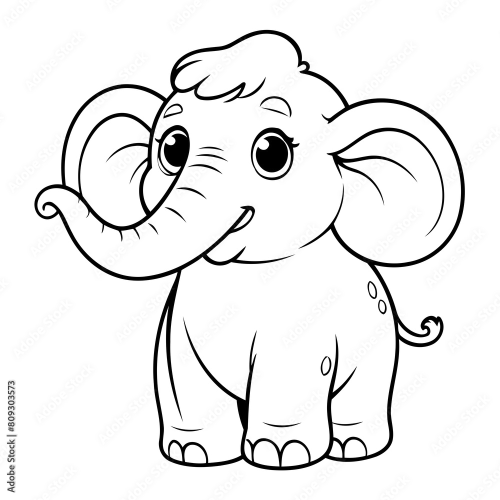 Simple vector illustration of Mammoth hand drawn for kids page