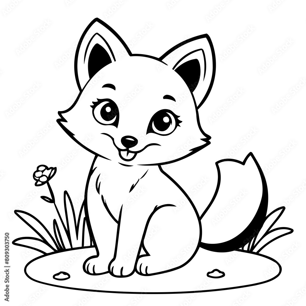 Obraz premium Cute vector illustration RedFox hand drawn for toddlers
