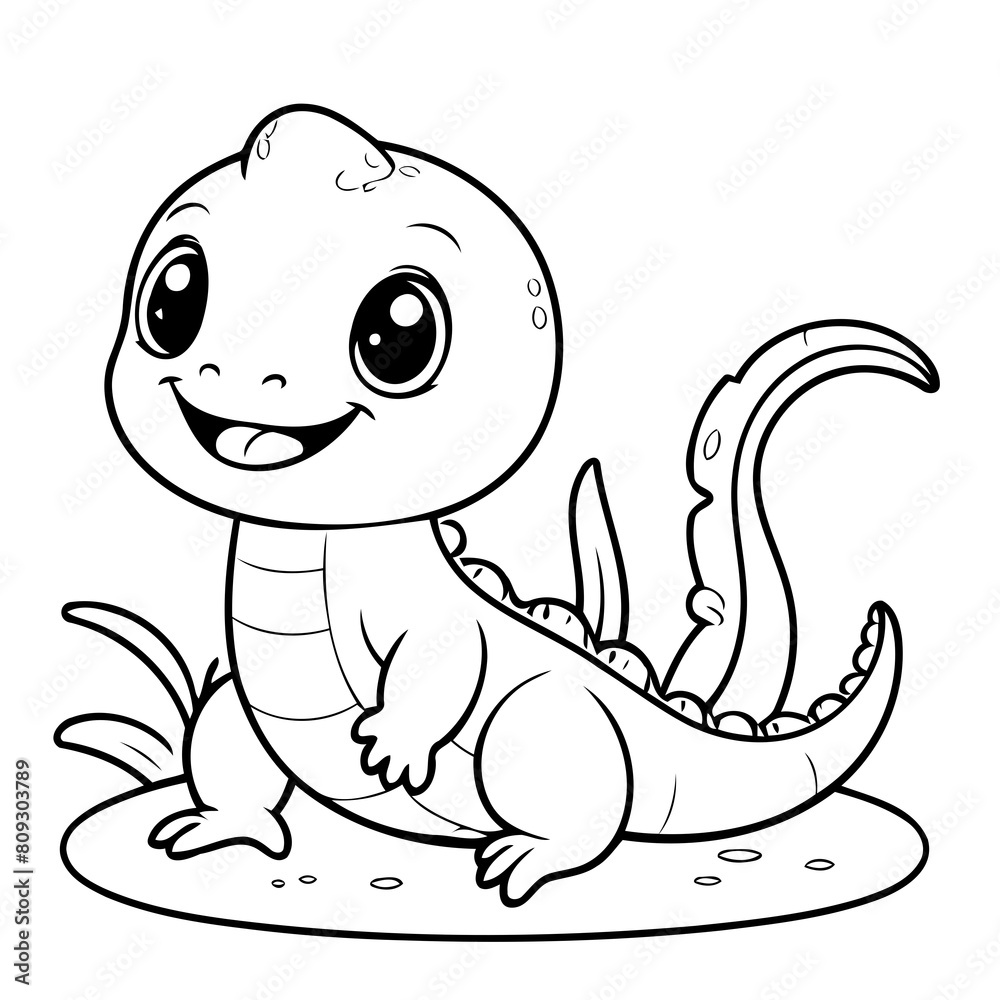 Obraz premium Simple vector illustration of Salamander drawing for toddlers colouring page