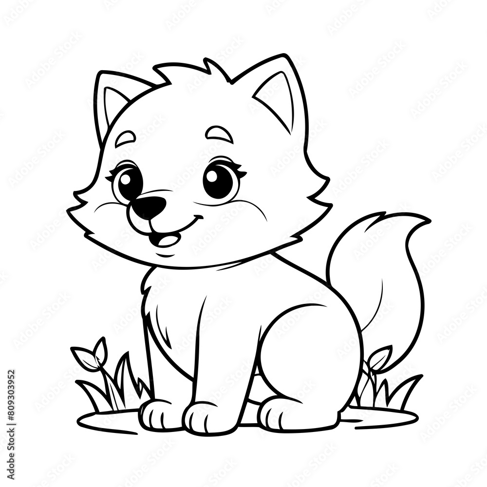 Vector illustration of a cute Wolf doodle for toddlers colouring page Vector illustration of a cute Wolf doodle for toddlers colouring page