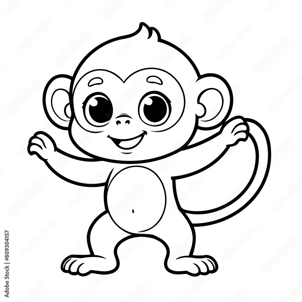 Vector illustration of a cute Monkey drawing for toddlers book