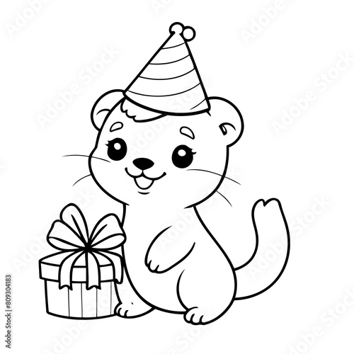 Vector illustration of a cute otter drawing for toddlers coloring activity