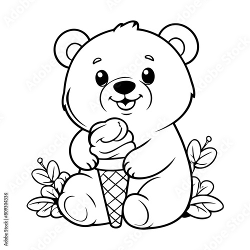 Cute vector illustration Bear doodle black and white for kids page