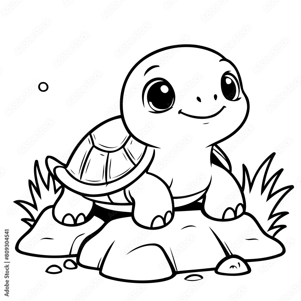 Fototapeta premium Cute vector illustration Turtle drawing for kids page