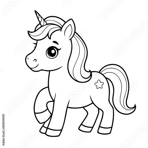 Simple vector illustration of Unicorn outline for colouring page