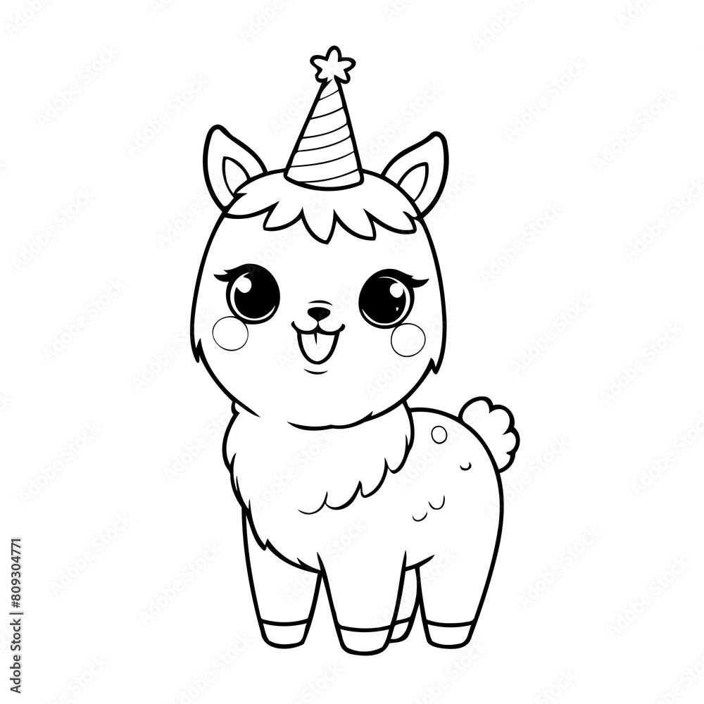 Cute vector illustration Llama drawing for colouring page Cute vector illustration Llama drawing for colouring page