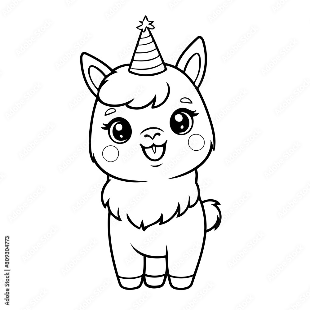 Cute vector illustration Llama drawing for kids page Cute vector illustration Llama drawing for kids page