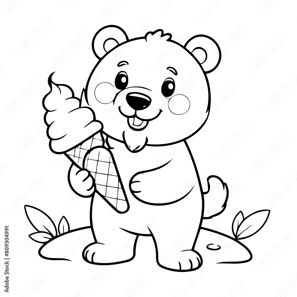 Fototapeta premium Cute vector illustration Bear colouring page for kids