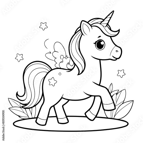 Simple vector illustration of Unicorn drawing colouring activity