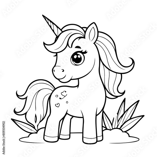 Simple vector illustration of Unicorn colouring page for kids