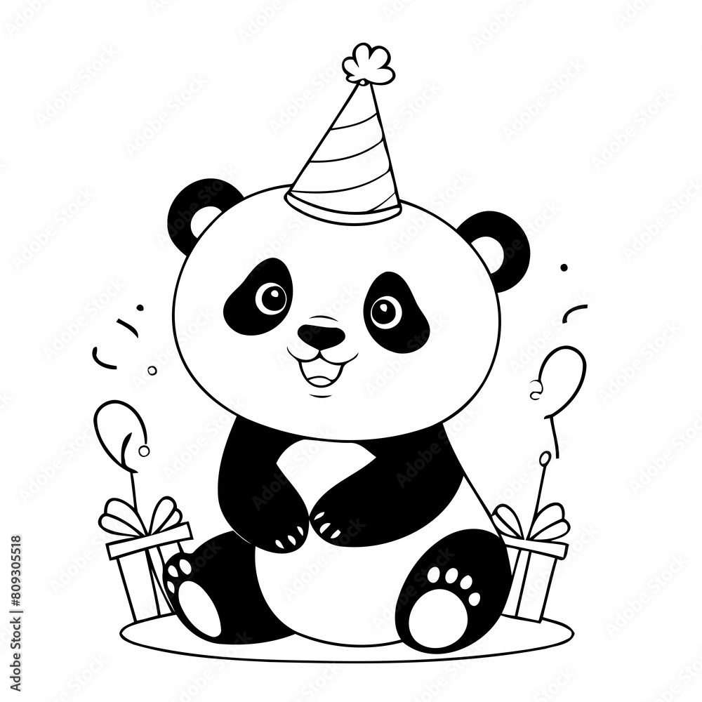 Simple vector illustration of panda colouring page for kids Stock