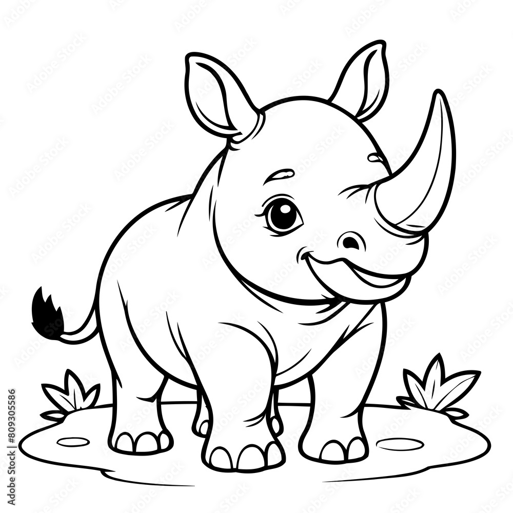 Simple vector illustration of Rhino for children colouring activity Simple vector illustration of Rhino for children colouring activity