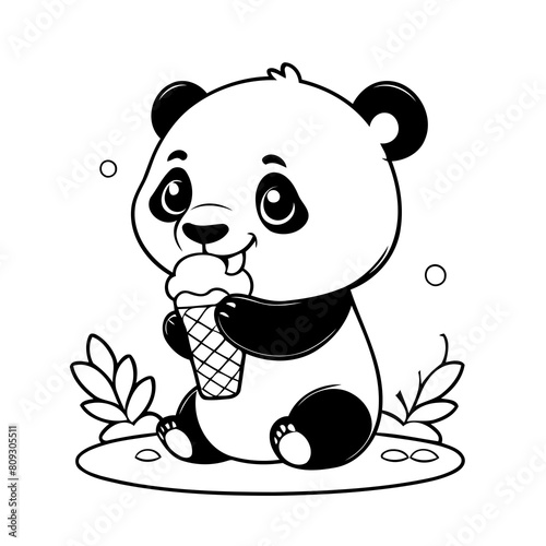 Simple vector illustration of Panda drawing for toddlers coloring activity