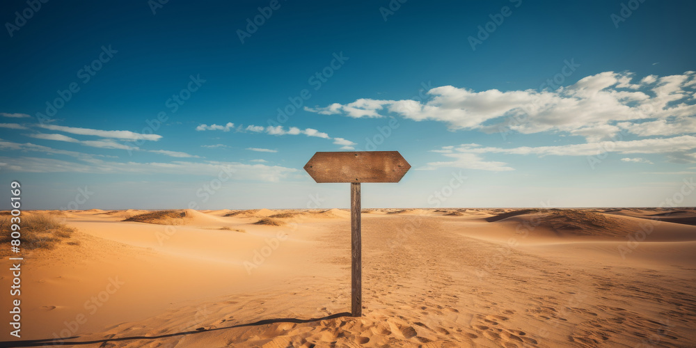 Rustic Wooden Signpost In Desert Dunes Under Cloudy Blue Sky. Old Empty Directional Sign In Sand. Generative AI Rustic Wooden Signpost In Desert Dunes Under Cloudy Blue Sky. Old Empty Directional Sign In Sand. Generative AI