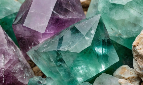 The crystals exhibit a rich palette of colors, including deep purples and vibrant greens, giving them a mesmerizing, jewel-like appearance.