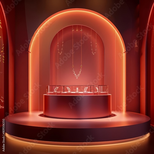 3D Product stand podium for show case of handcrafted jewelry, illuminating the artistry of metalsmiths, styled in retro styles, illustration template photo