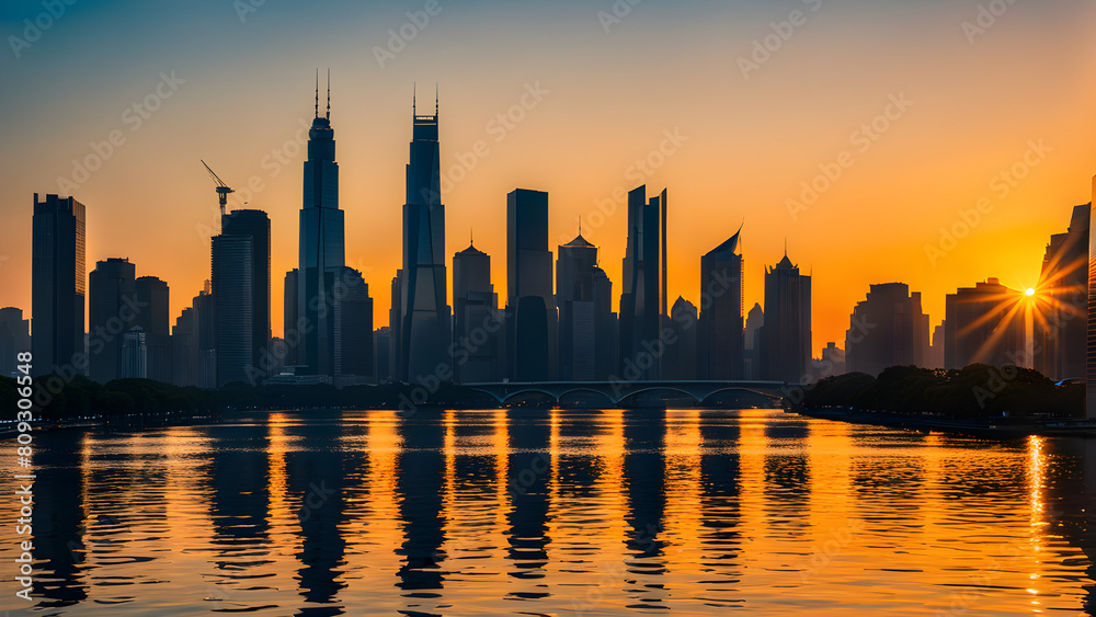 Obraz premium sunset over the city