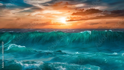 El mar explendido y unas olas en diferentes colores de azul que dejan atónitos a los espectadores por su belleza photo