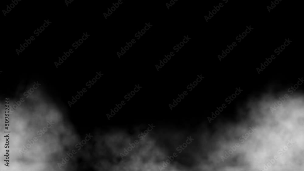 Billowing Mist: Subtle Animated Fog Against Horizontal Black Screen Background, Perfect for Showcasing Objects