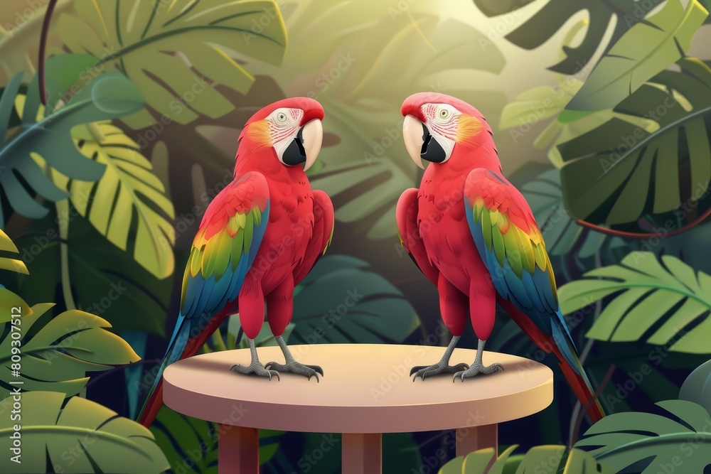 Circus stage podium background for showcasing exotic birds, enhancing our appreciation of nature, depicted in minimal styles, banner template sharpen with copy space