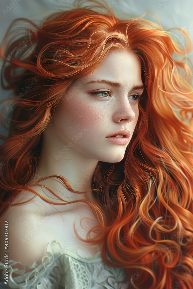 Fototapeta premium Red Haired Woman Posing