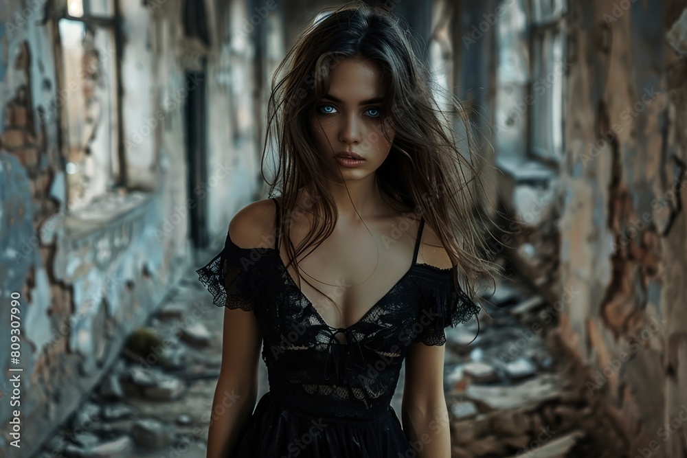 Fototapeta premium beautiful woman in a black dress