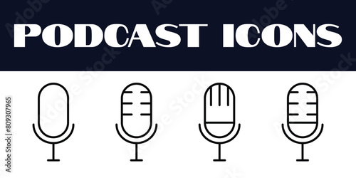 Mic icons .podcast icons set vector. podcast music vector audio music icons.