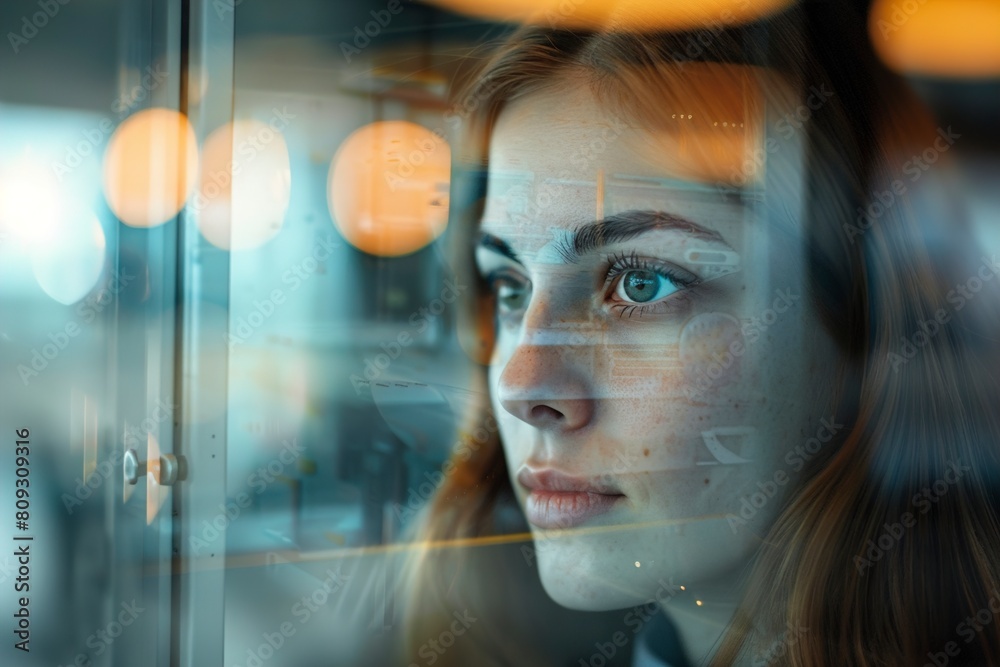 Woman Watching Bus From Window Woman Watching Bus From Window