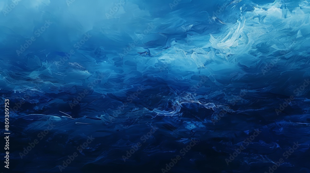 Obraz premium Mystery landscape of a deep blue abyssal plain, a canvas for the imagination, painted in solid color, banner template sharpen with copy space