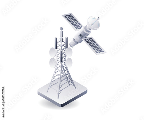 Satellite network information technology infographic 3d illustration flat isometric 1
