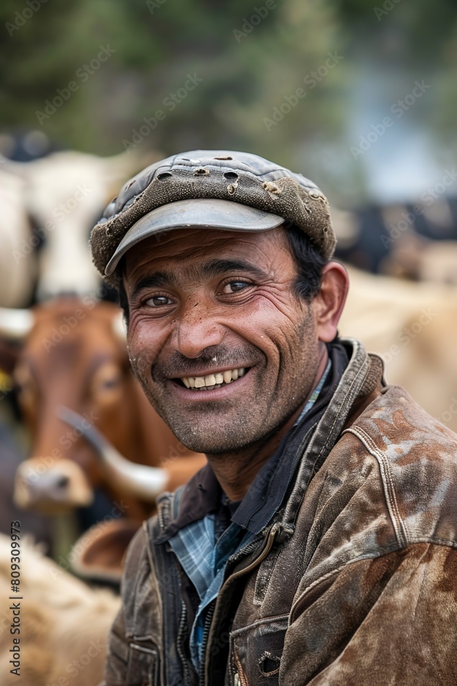 Animal farmer specializing in cattle farming smiles Animal farmer specializing in cattle farming smiles