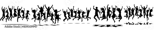 vector set of silhouettes of happy jumping people