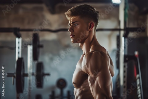 athletic shirtless young sports man photo