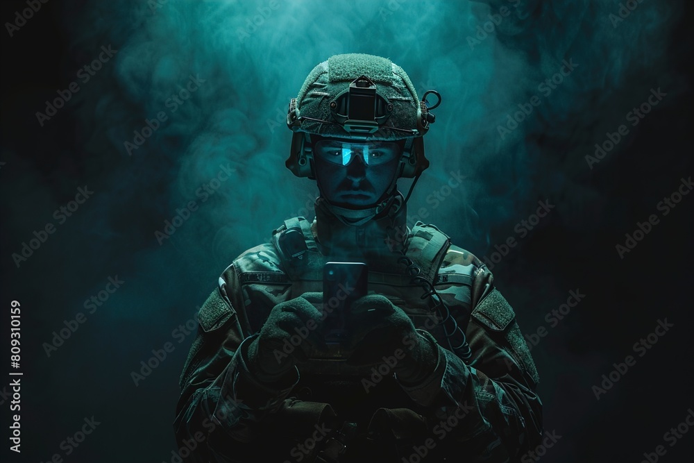 Soldier in Military Uniform Holding Cell Phone Soldier in Military Uniform Holding Cell Phone