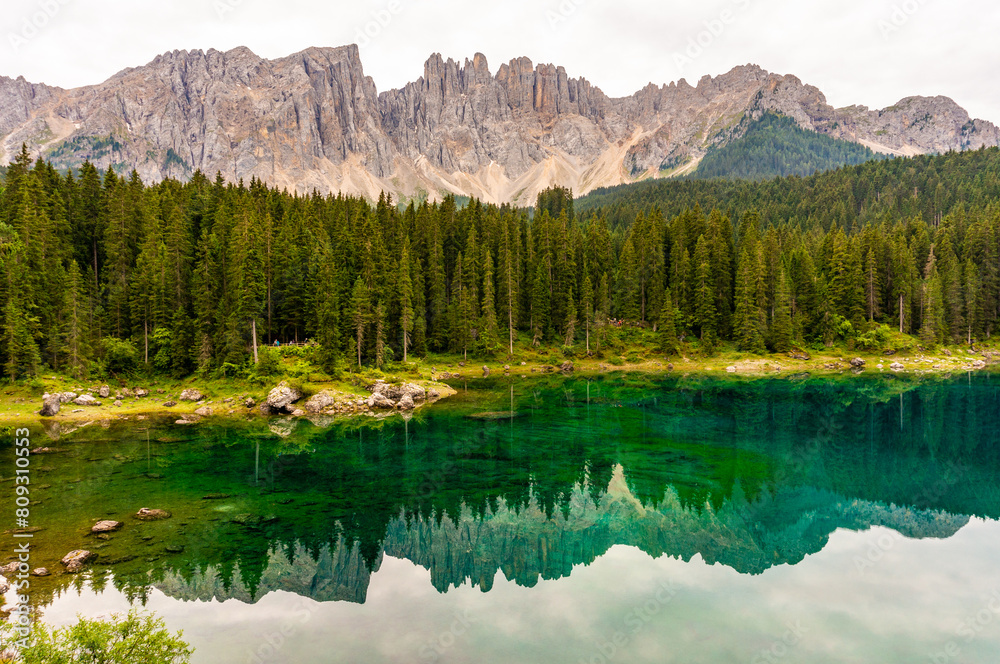 Carezza lake, Dolomites, Trentino-Alto-Adige south tyrol, Italy Carezza lake, Dolomites, Trentino-Alto-Adige south tyrol, Italy