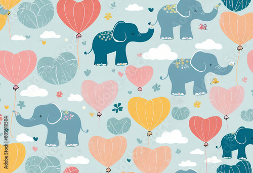 Seamless pattern with cute elephant on light background. Flat style vector illustrations can be used for packaging paper  fabric  textile  wrapping paper  fabric  textile  etc. 