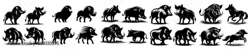 vector set of wild boar silhouettes photo