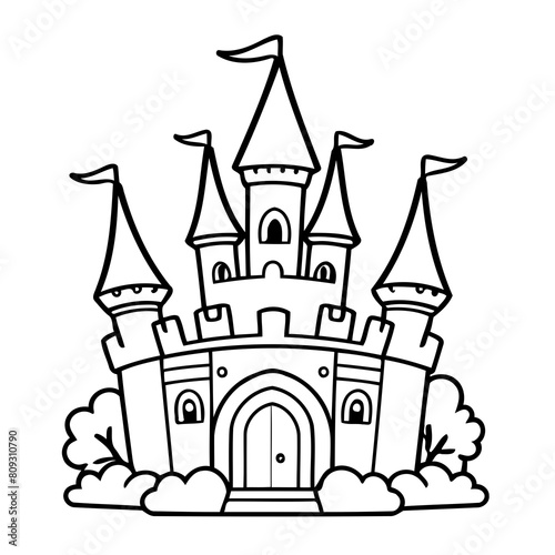 Vector illustration of a cute Castle doodle for toddlers worksheet