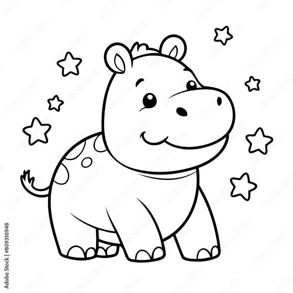Vector illustration of a cute Hippo drawing for kids page Vector illustration of a cute Hippo drawing for kids page