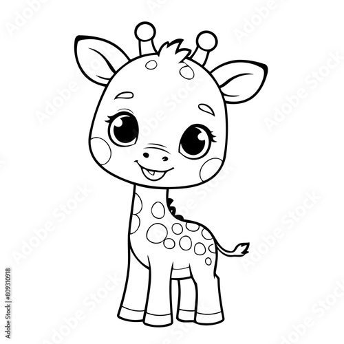 Vector illustration of a cute Giraffe doodle for toddlers coloring activity