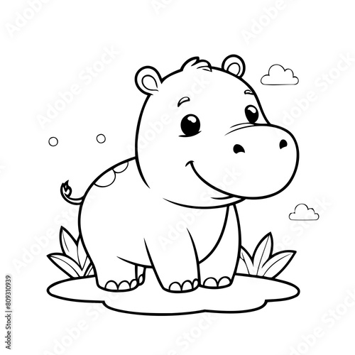 Cute vector illustration Hippo hand drawn for kids coloring page