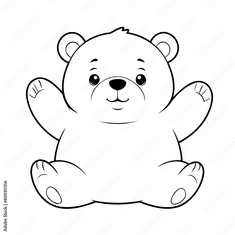 Fototapeta premium Simple vector illustration of Bear drawing for kids colouring activity