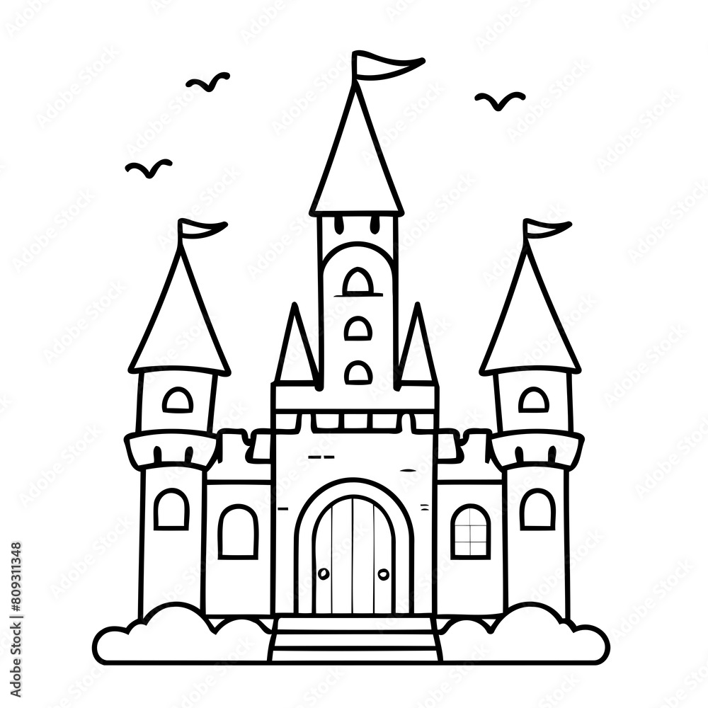 Fototapeta premium Vector illustration of a cute Castle drawing colouring activity