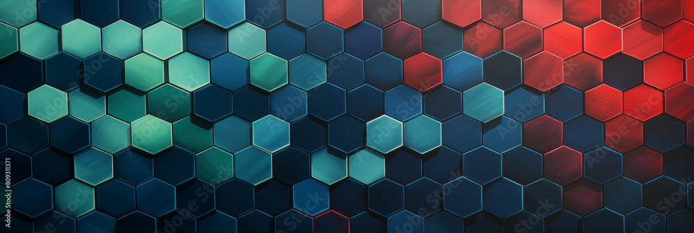 Abstract Geometric Background With Blue And Red Hexagonal Tiles. Colorful Hexagon Mosaic Pattern. Generative AI Abstract Geometric Background With Blue And Red Hexagonal Tiles. Colorful Hexagon Mosaic Pattern. Generative AI