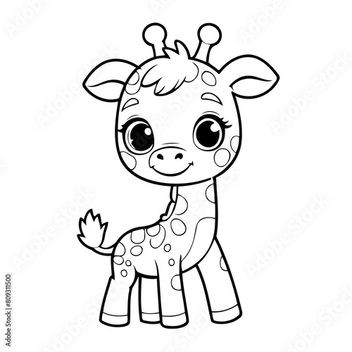 Vector illustration of a cute Giraffe drawing for children page