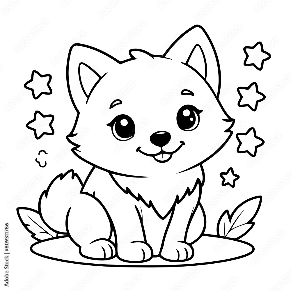 Cute vector illustration Wolf doodle for toddlers colouring page Cute vector illustration Wolf doodle for toddlers colouring page