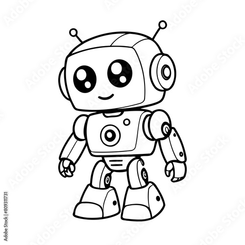 Simple vector illustration of robot for kids colouring worksheet