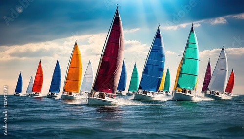 Luxury yachts at Sailing regatta. Sailing in the wind through the waves at the Sea.