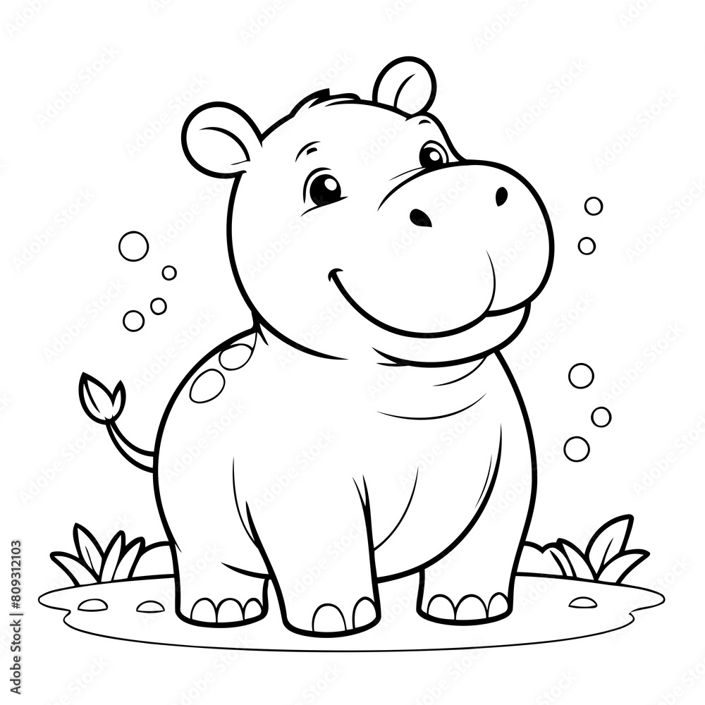 Vector illustration of a cute Hippo drawing for toddlers book Vector illustration of a cute Hippo drawing for toddlers book