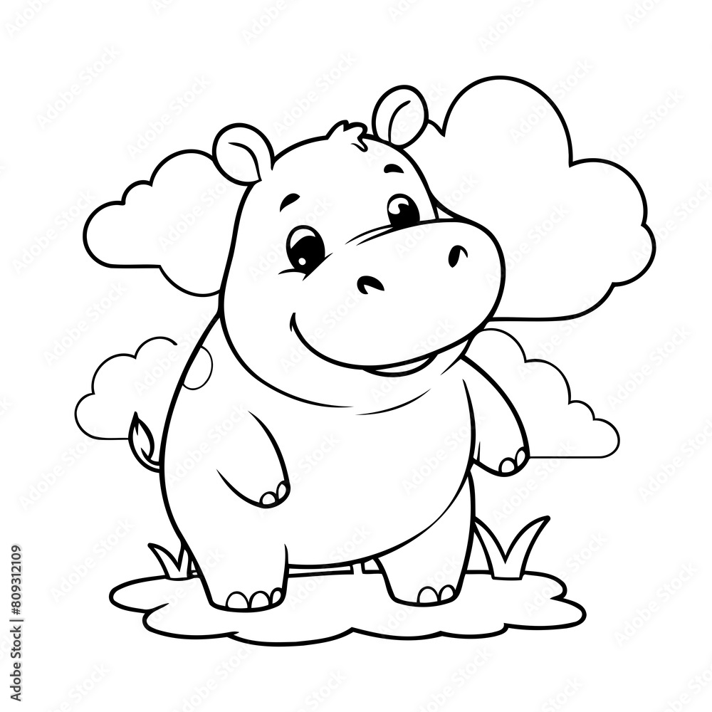 Vector illustration of a cute Hippo drawing for kids page Vector illustration of a cute Hippo drawing for kids page